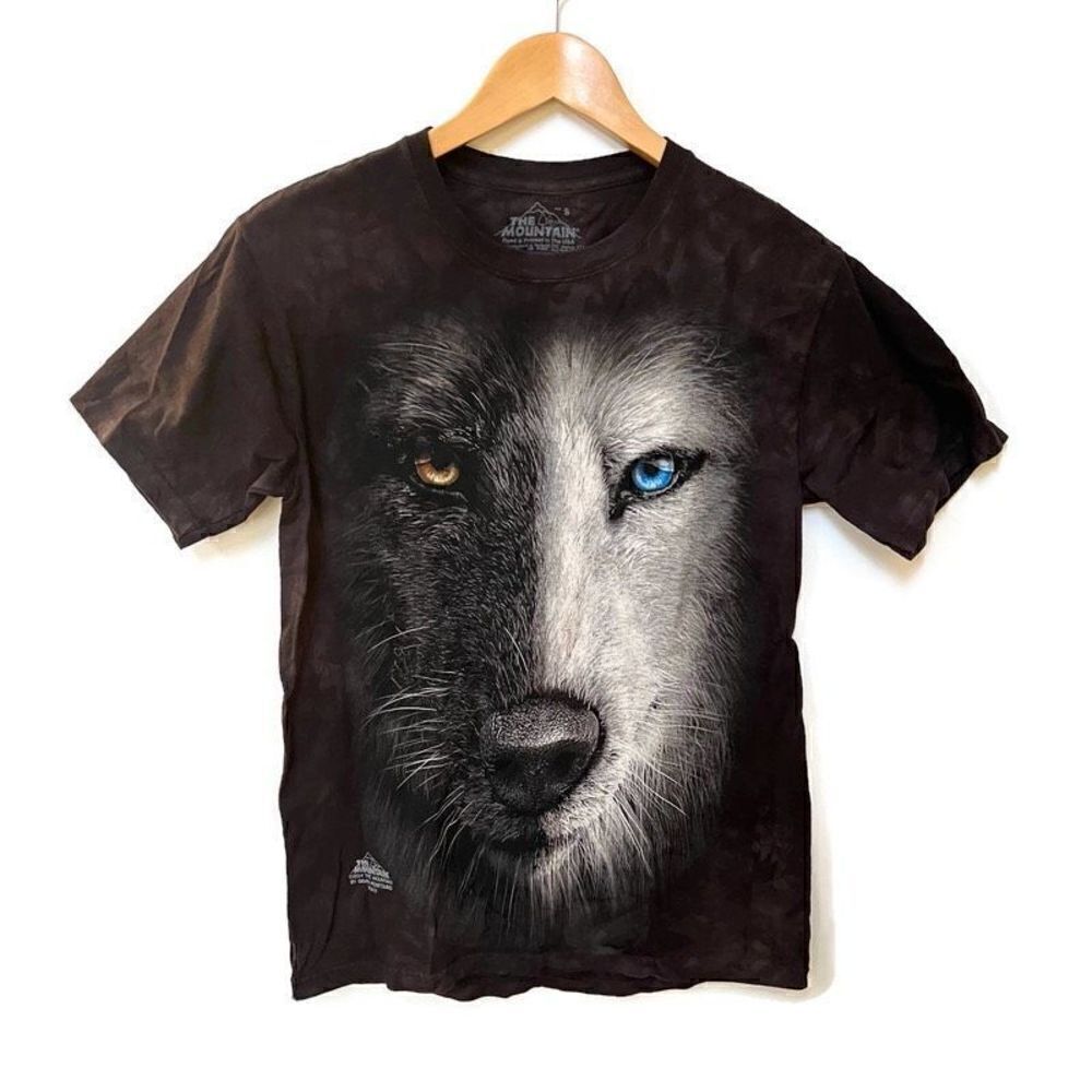 The Mountain Short Sleeve Wolf Tee Crew Neck T Shirt Black Gray S